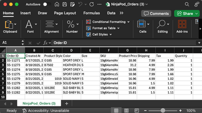 Exported Orders to CSV