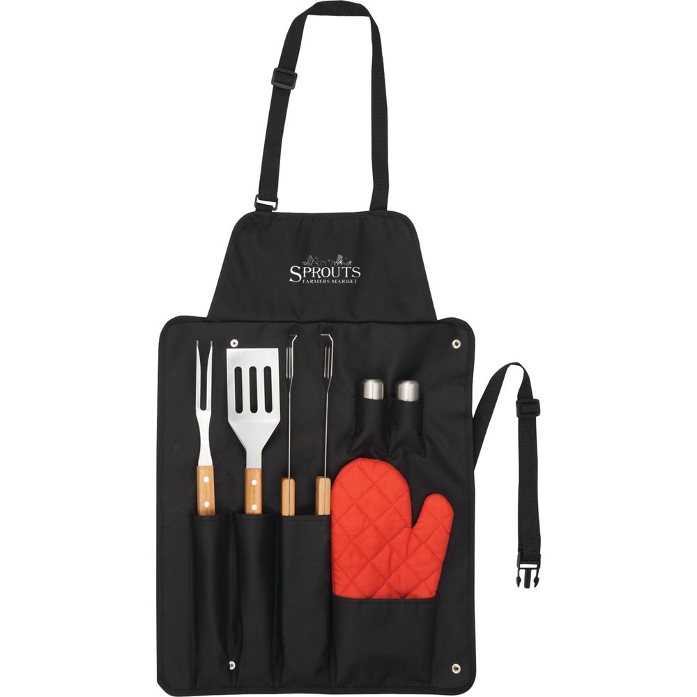 BBQ Now Apron and 7 piece BBQ Set