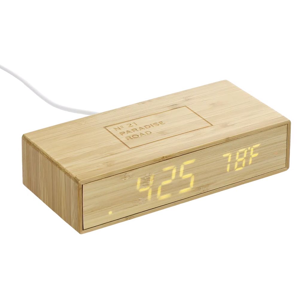 Bamboo Wireless Charging Desk Clock