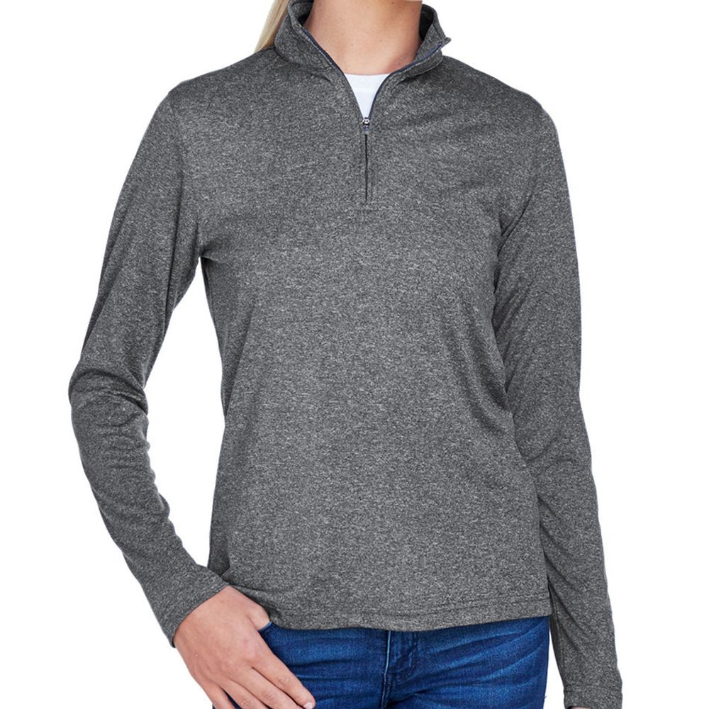 UltraClub Women's Cool & Dry Heather Quarter-Zip Pullover