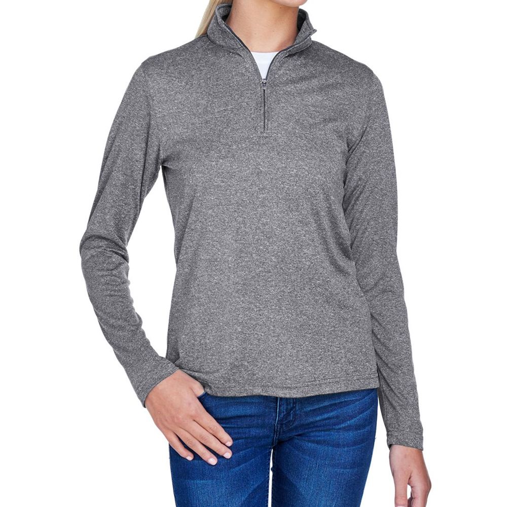 UltraClub Women's Cool & Dry Heather Quarter-Zip Pullover