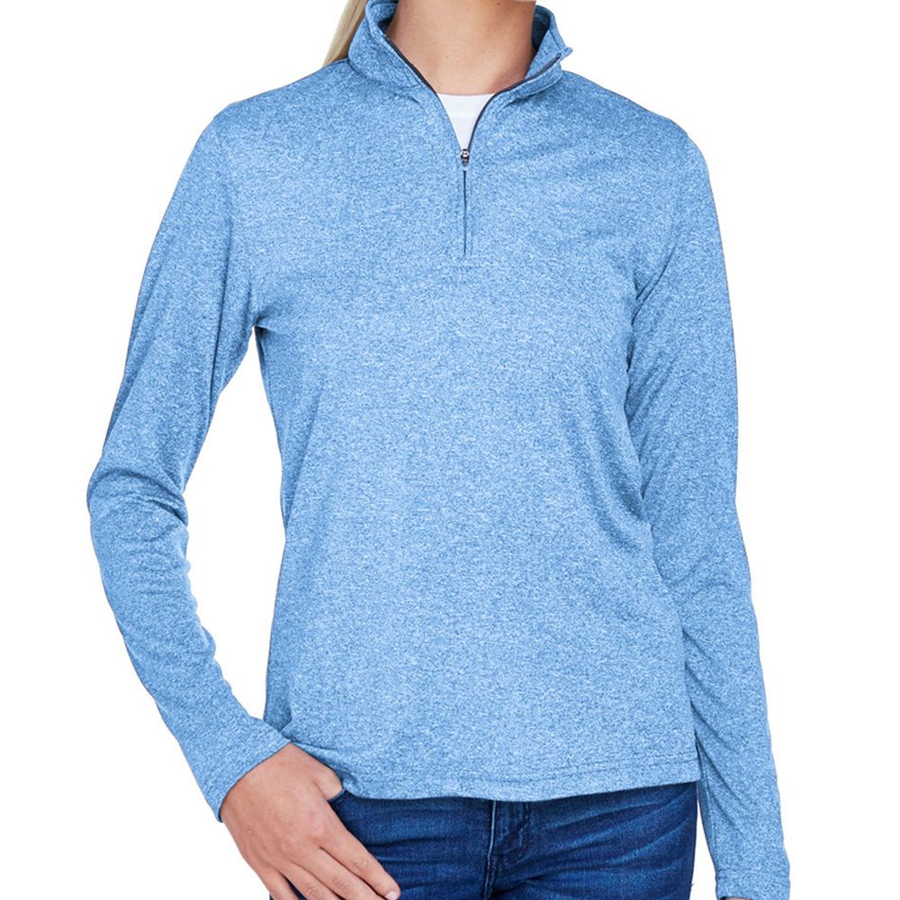 UltraClub Women's Cool & Dry Heather Quarter-Zip Pullover