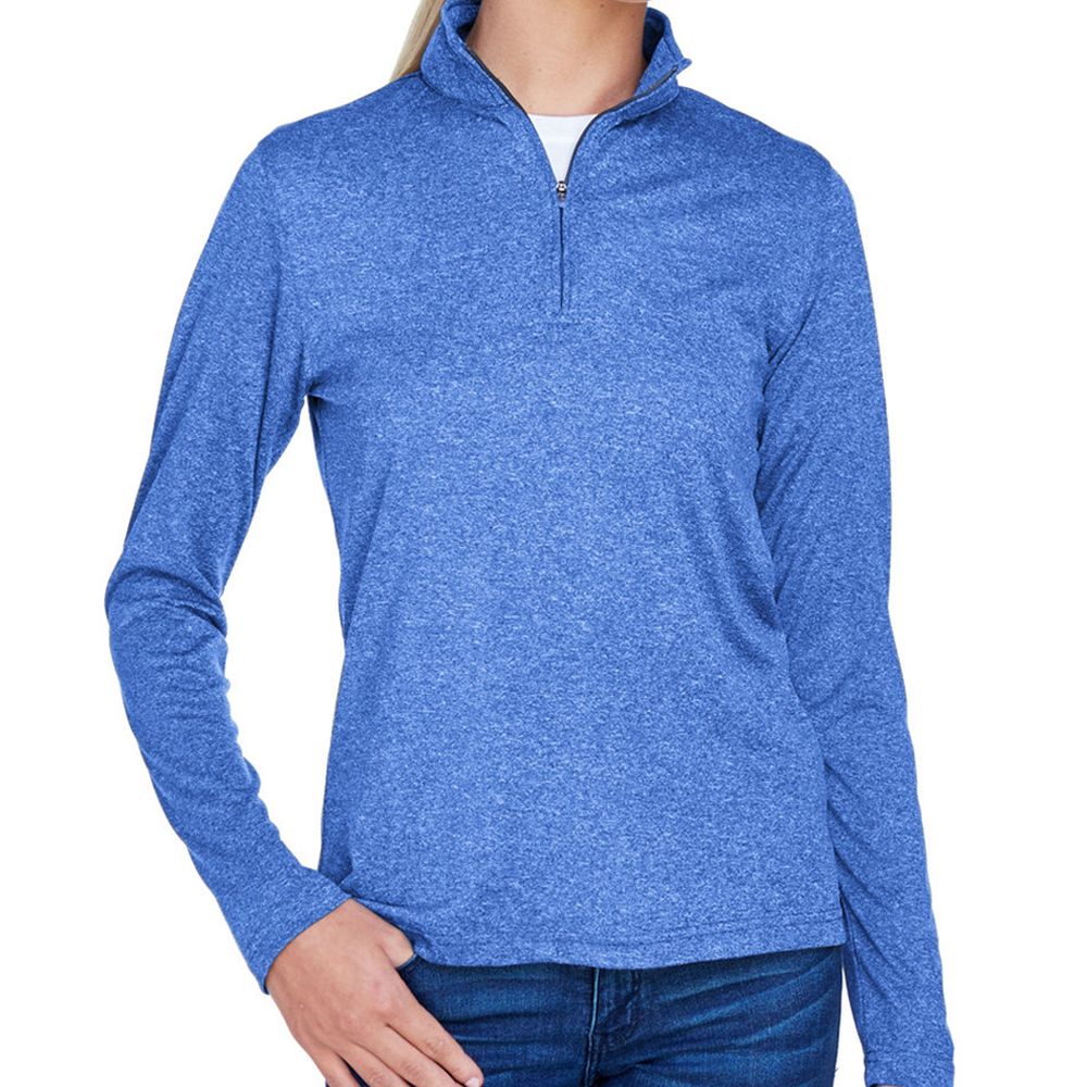 UltraClub Women's Cool & Dry Heather Quarter-Zip Pullover