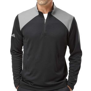 Adidas Textured Mixed Media Quarter-Zip Pullover