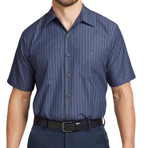 Red Kap Short Sleeve Striped Industrial Work Shirt