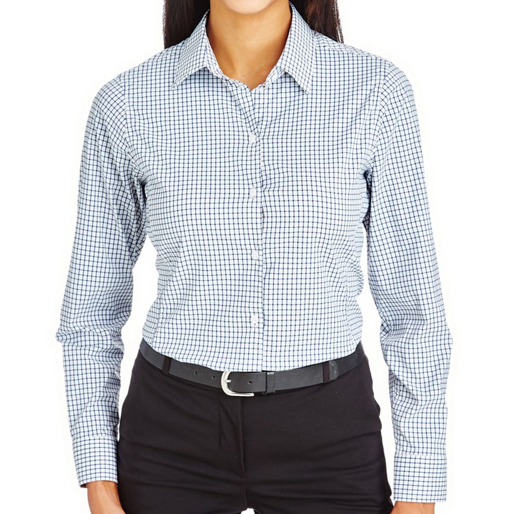 Devon & Jones CrownLux Women's Micro Windowpane Button Up Shirt