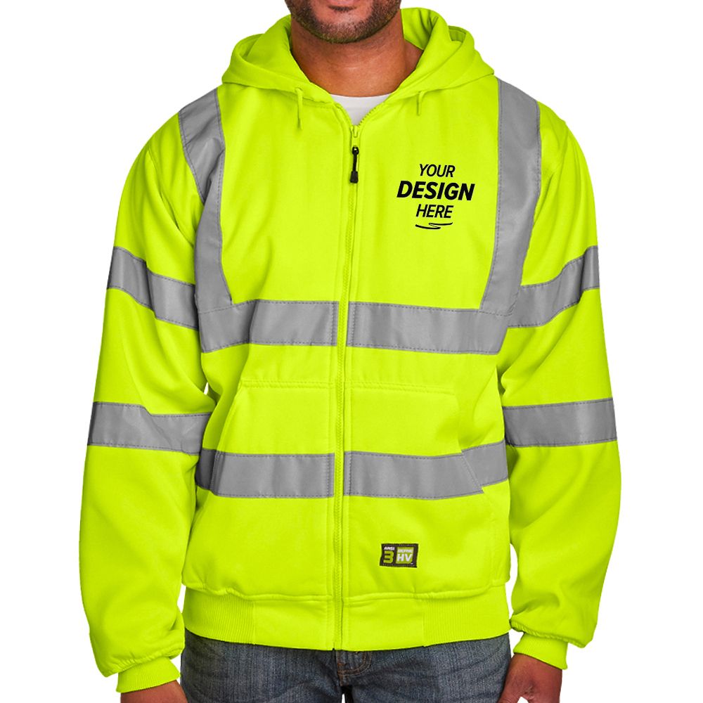 Berne Hi-Vis Class 3 Lined Full-Zip Hooded Sweatshirt