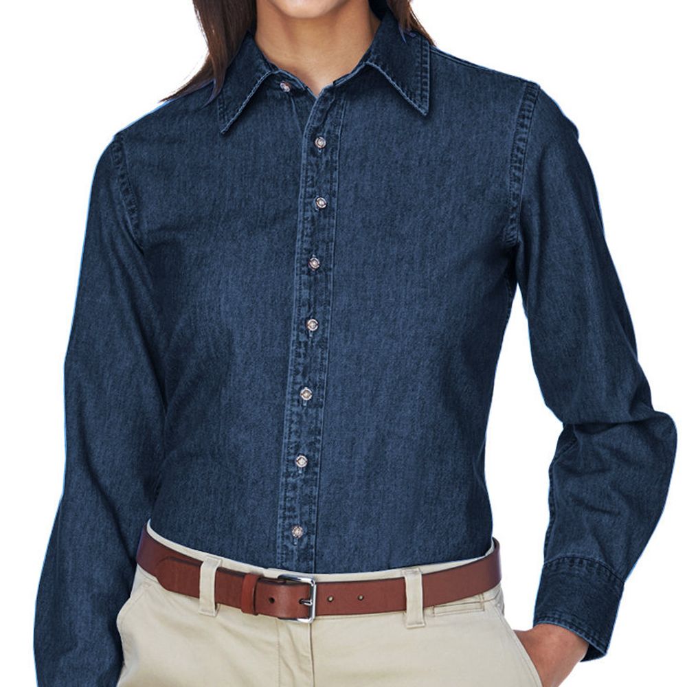 Harriton Women's Long Sleeve Denim Button Up