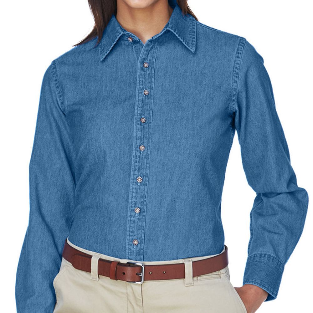 Harriton Women's Long Sleeve Denim Button Up