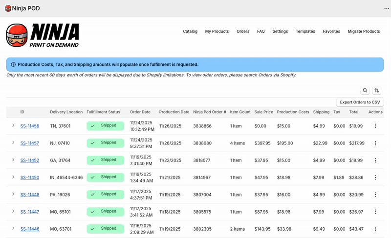 Exporting Order Sales Data