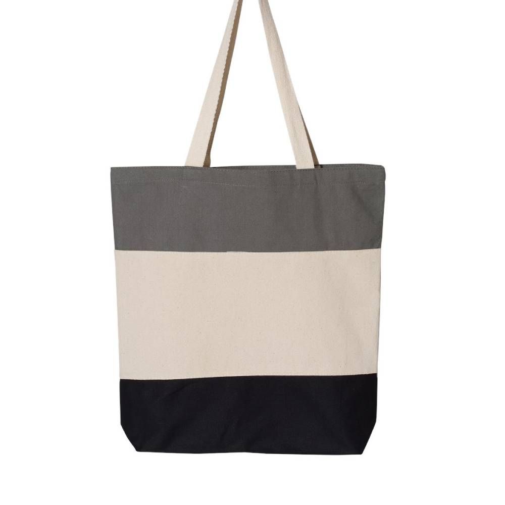 Q-Tees Tri-Color Canvas Tote Bag