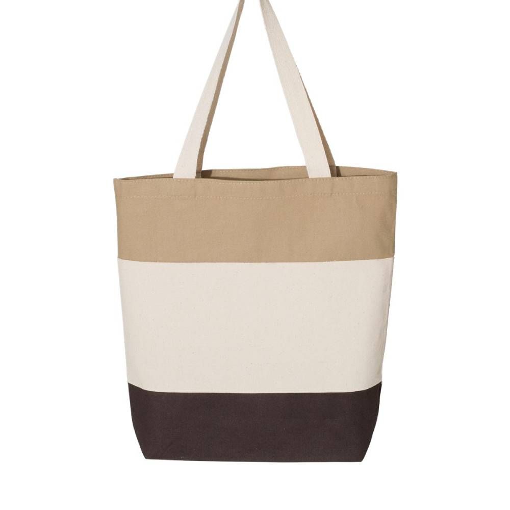 Q-Tees Tri-Color Canvas Tote Bag