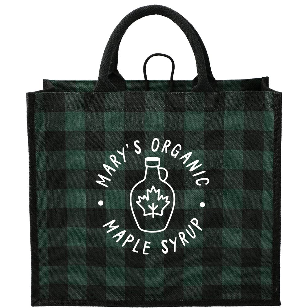 Buffalo Plaid Printed Jute Tote